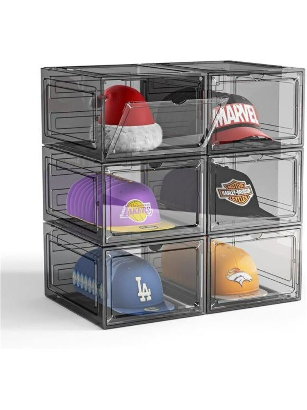 Clear Stackable Hat Organizer Box Set Baseball Cap Display Storage Case